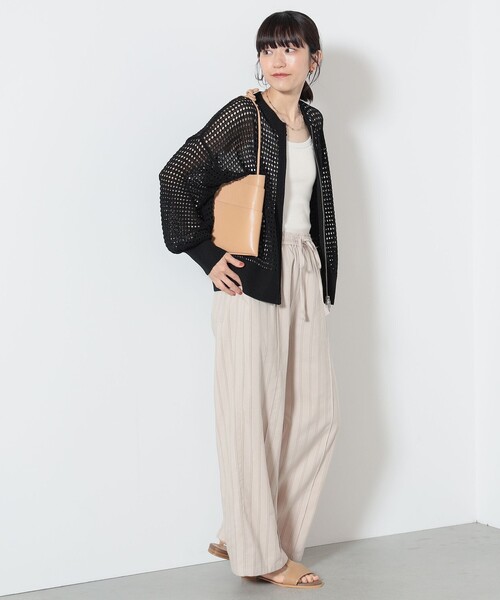 BEAMS HEART(ビームスハート)の「BEAMS HEART / メッシュニット ジップカーディガン(カーディガン/ボレロ・レディース・ピンク/ブラック/オフホワイト・FREE)」の8枚目の写真