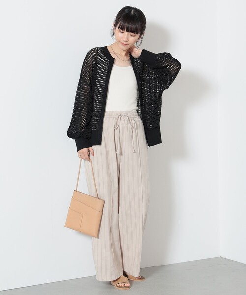 BEAMS HEART(ビームスハート)の「BEAMS HEART / メッシュニット ジップカーディガン(カーディガン/ボレロ・レディース・ピンク/ブラック/オフホワイト・FREE)」の9枚目の写真