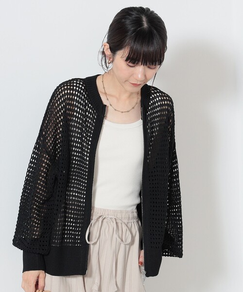BEAMS HEART(ビームスハート)の「BEAMS HEART / メッシュニット ジップカーディガン(カーディガン/ボレロ・レディース・ピンク/ブラック/オフホワイト・FREE)」の11枚目の写真