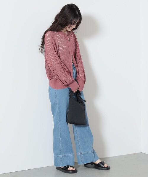 BEAMS HEART(ビームスハート)の「BEAMS HEART / メッシュニット ジップカーディガン(カーディガン/ボレロ・レディース・ピンク/ブラック/オフホワイト・FREE)」の13枚目の写真