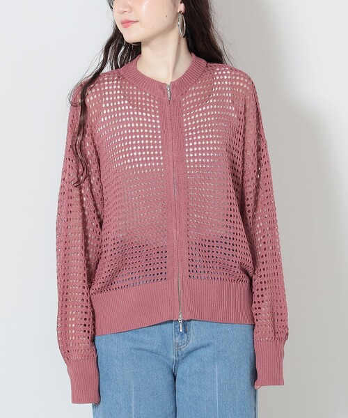 BEAMS HEART(ビームスハート)の「BEAMS HEART / メッシュニット ジップカーディガン(カーディガン/ボレロ・レディース・ピンク/ブラック/オフホワイト・FREE)」の16枚目の写真