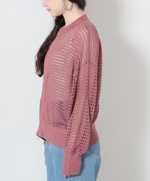 BEAMS HEART(ビームスハート)の「BEAMS HEART / メッシュニット ジップカーディガン(カーディガン/ボレロ・レディース・ピンク/ブラック/オフホワイト・FREE)」の17枚目の写真