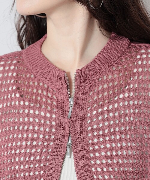 BEAMS HEART(ビームスハート)の「BEAMS HEART / メッシュニット ジップカーディガン(カーディガン/ボレロ・レディース・ピンク/ブラック/オフホワイト・FREE)」の19枚目の写真