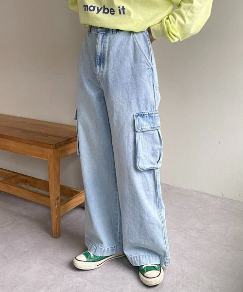 CIAOPANIC TYPY(チャオパニックティピー)の「【UNISEX】ワイドデニムカーゴパンツ/3サイズ展開(カーゴパンツ・メンズ・ブラック/サックスブルー/ブルー/インディゴブルー/ベージュ・MEDIUM/LARGE/SMALL)」の9枚目の写真