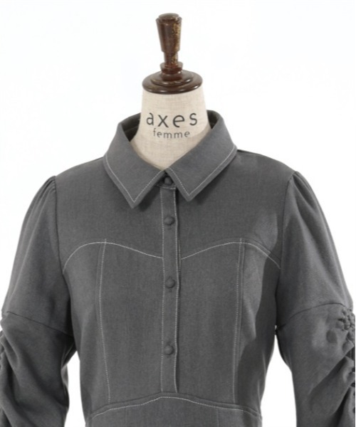 axes femme（アクシーズファム）の「ドロスト袖ハイウエストワンピース（ワンピース・レディース・ブラック/ブルー/グレー・FREE）」の9枚目の写真