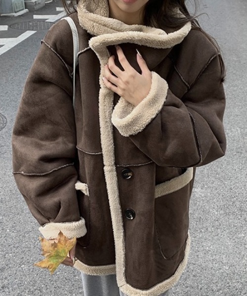 リバーシブル ムートンボアジャケット イタリア製 ヴィンテージ ブラウン タヤ リバーシブル ムートンボアジャケット イタリア製 ヴィンテージ