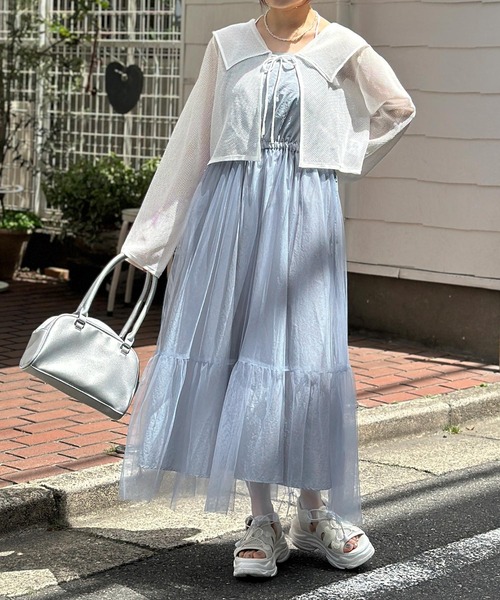 w closet（ダブルクローゼット）の「【２WAY】チュールリバーシブルキャミワンピース（ワンピース・レディース・スミクロ/イエロー/キナリ/サックスブルー/ピンク・FREE）」の4枚目の写真