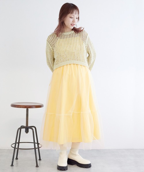 w closet（ダブルクローゼット）の「【２WAY】チュールリバーシブルキャミワンピース（ワンピース・レディース・スミクロ/イエロー/キナリ/サックスブルー/ピンク・FREE）」の13枚目の写真