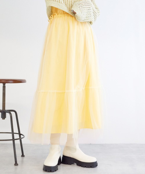 w closet（ダブルクローゼット）の「【２WAY】チュールリバーシブルキャミワンピース（ワンピース・レディース・スミクロ/イエロー/キナリ/サックスブルー/ピンク・FREE）」の19枚目の写真