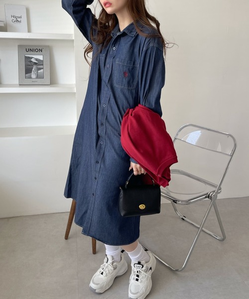 U.S. POLO ASSN.（ユーエスポロアッスン）の「U.S. POLO ASSN.デニムシャツワンピ（ワンピース・レディース・ダークネイビー/ブルー系その他・FREE）」の14枚目の写真