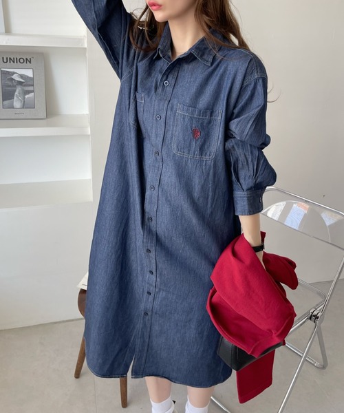 U.S. POLO ASSN.（ユーエスポロアッスン）の「U.S. POLO ASSN.デニムシャツワンピ（ワンピース・レディース・ダークネイビー/ブルー系その他・FREE）」の5枚目の写真