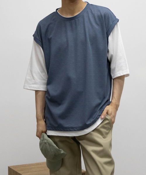 URBAN COLLECTION（アーバンコレクション）の「URBAN COLLECTION 梨地フェイクベストレイヤードTシャツ（Tシャツ/カットソー・メンズ・ライトグレー/ブルー/チャコールグレー・S/XL/L/M）」の3枚目の写真