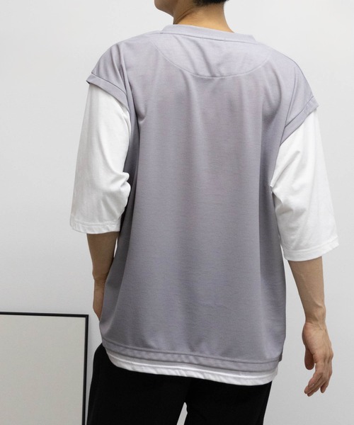 URBAN COLLECTION（アーバンコレクション）の「URBAN COLLECTION 梨地フェイクベストレイヤードTシャツ（Tシャツ/カットソー・メンズ・ライトグレー/ブルー/チャコールグレー・S/XL/L/M）」の8枚目の写真