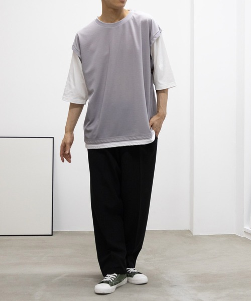 URBAN COLLECTION（アーバンコレクション）の「URBAN COLLECTION 梨地フェイクベストレイヤードTシャツ（Tシャツ/カットソー・メンズ・ライトグレー/ブルー/チャコールグレー・S/XL/L/M）」の10枚目の写真