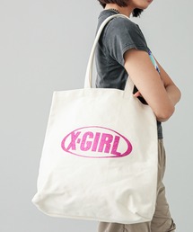 X-girl（エックスガール）の「GLITTER OVAL LOGO CANVAS TOTE BAG（トートバッグ・レディース）」