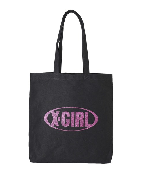 X-girl（エックスガール）の「GLITTER OVAL LOGO CANVAS TOTE BAG（トートバッグ・レディース・ブラック/ホワイト・ONE SIZE）」の4枚目の写真