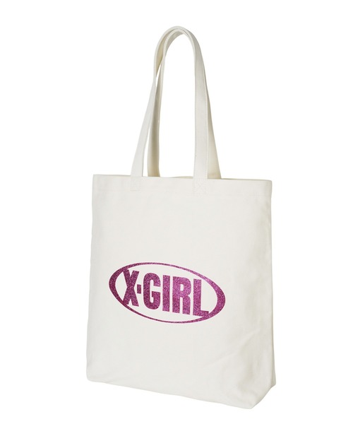 X-girl（エックスガール）の「GLITTER OVAL LOGO CANVAS TOTE BAG（トートバッグ・レディース・ブラック/ホワイト・ONE SIZE）」の13枚目の写真