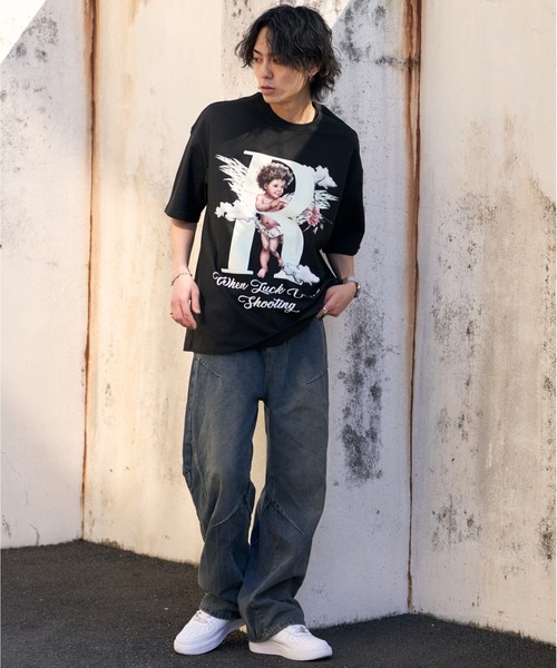 MEDM 半袖 Tシャツ ロゴ エンジェル プリント 大人気 男女兼用 cupid angel print Short Sleeve T-shirt ユニセックス男女兼用