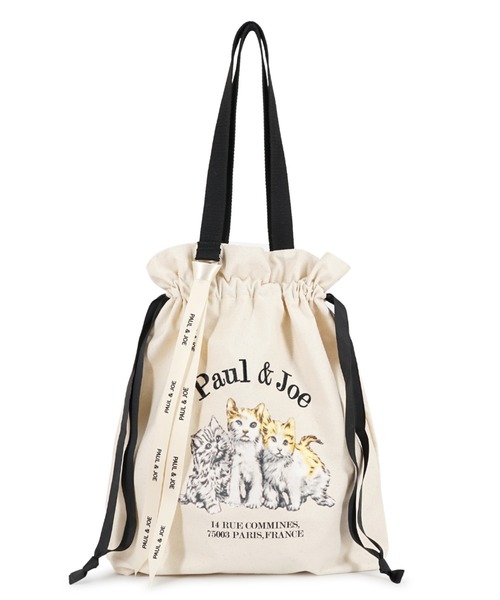 PAUL & JOE ACCESSOIRES(ポールアンドジョーアクセソワ)の「キャンバス巾着トート <スリーキャッツ>/PAUL & JOE ACCESSOIRES(トートバッグ・レディース・アイボリー/ブラック・FREE)」の2枚目の写真