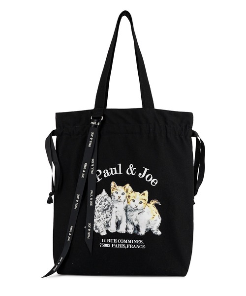 PAUL & JOE ACCESSOIRES(ポールアンドジョーアクセソワ)の「キャンバス巾着トート <スリーキャッツ>/PAUL & JOE ACCESSOIRES(トートバッグ・レディース・アイボリー/ブラック・FREE)」の6枚目の写真