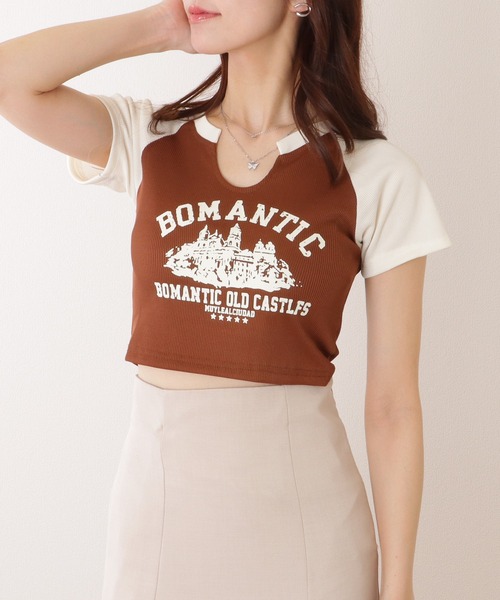 Lace Ladies(レースレディース)の「キーネック コンパクト 半袖 プリント トップス(Tシャツ/カットソー・レディース・ブラウン/アイボリー・FREE)」の6枚目の写真