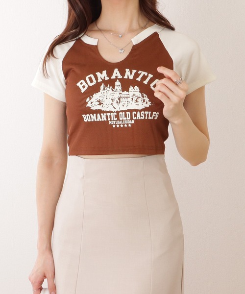 Lace Ladies(レースレディース)の「キーネック コンパクト 半袖 プリント トップス(Tシャツ/カットソー・レディース・ブラウン/アイボリー・FREE)」の3枚目の写真