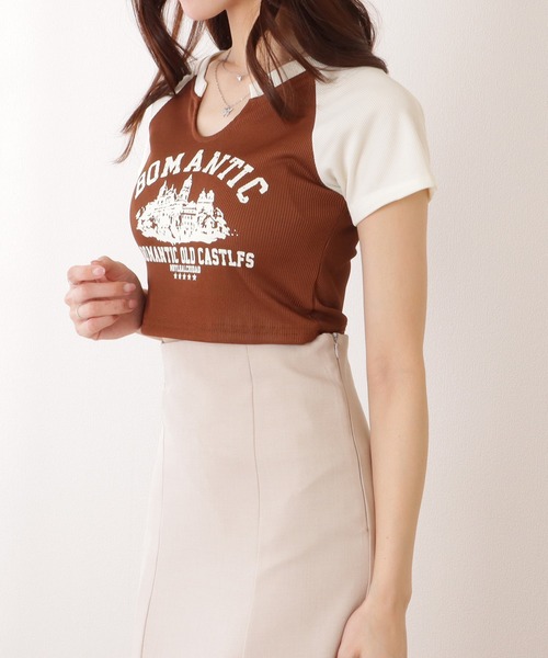 Lace Ladies(レースレディース)の「キーネック コンパクト 半袖 プリント トップス(Tシャツ/カットソー・レディース・ブラウン/アイボリー・FREE)」の7枚目の写真