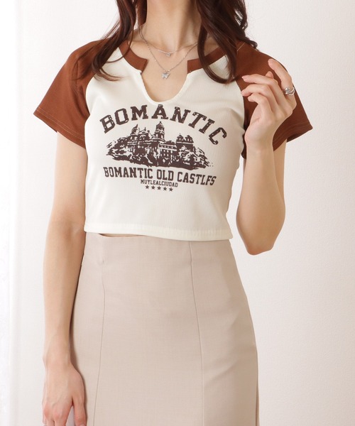 Lace Ladies(レースレディース)の「キーネック コンパクト 半袖 プリント トップス(Tシャツ/カットソー・レディース・ブラウン/アイボリー・FREE)」の8枚目の写真