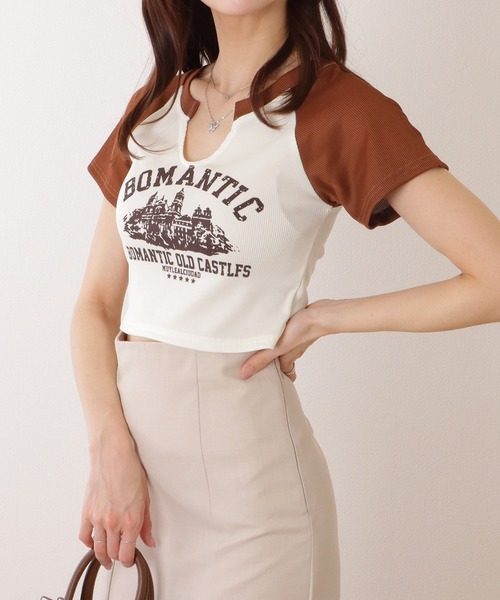 Lace Ladies(レースレディース)の「キーネック コンパクト 半袖 プリント トップス(Tシャツ/カットソー・レディース・ブラウン/アイボリー・FREE)」の9枚目の写真
