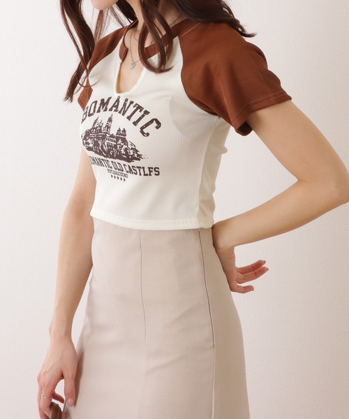 Lace Ladies(レースレディース)の「キーネック コンパクト 半袖 プリント トップス(Tシャツ/カットソー・レディース・ブラウン/アイボリー・FREE)」の12枚目の写真