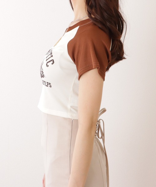 Lace Ladies(レースレディース)の「キーネック コンパクト 半袖 プリント トップス(Tシャツ/カットソー・レディース・ブラウン/アイボリー・FREE)」の13枚目の写真
