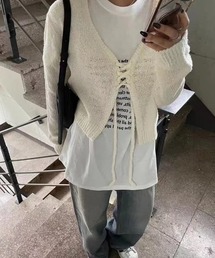 Vネックリボンカーディガン