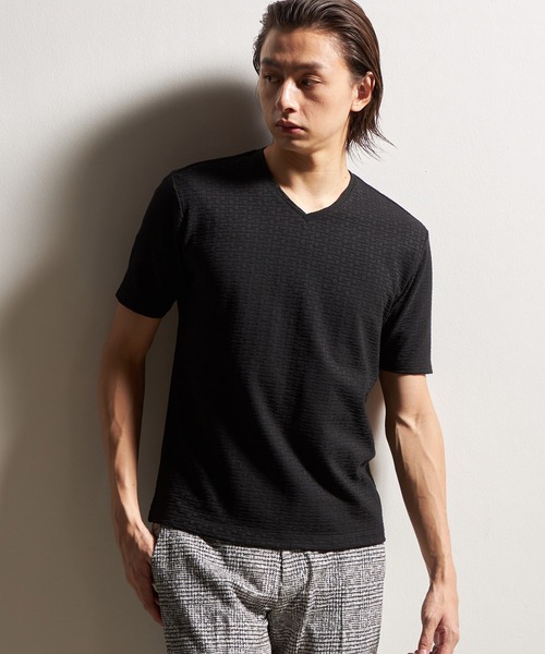 HIDEAWAYS NICOLE(ハイダウェイニコル)の「バスケットリンクスVネック半袖プルオーバー(Tシャツ/カットソー・メンズ・オフホワイト/ブラック/シルバーグレー/ネイビー/ピンク・MEDIUM/LARGE/X-LARGE)」の3枚目の写真