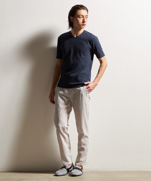 HIDEAWAYS NICOLE(ハイダウェイニコル)の「バスケットリンクスVネック半袖プルオーバー(Tシャツ/カットソー・メンズ・オフホワイト/ブラック/シルバーグレー/ネイビー/ピンク・MEDIUM/LARGE/X-LARGE)」の19枚目の写真