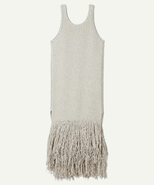 leinwande（ラインヴァンド）の「Hand Fringe Knit Dress / ハンドフリンジニットドレス（ワンピース・レディース・グレー/ブラック・FREE）」の7枚目の写真