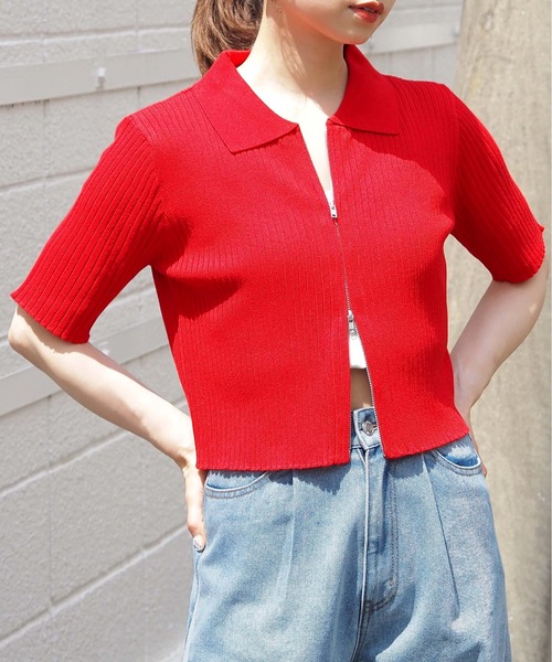 tiptop(ティップトップ)の「ダブルジップ半袖リブトップス(ニット/セーター・レディース・ブラック系その他/アイボリー/ブラック/サックスブルー/ホワイト系その他/レッド/ホワイト系その他2/ブラック系その他2・FREE)」の8枚目の写真