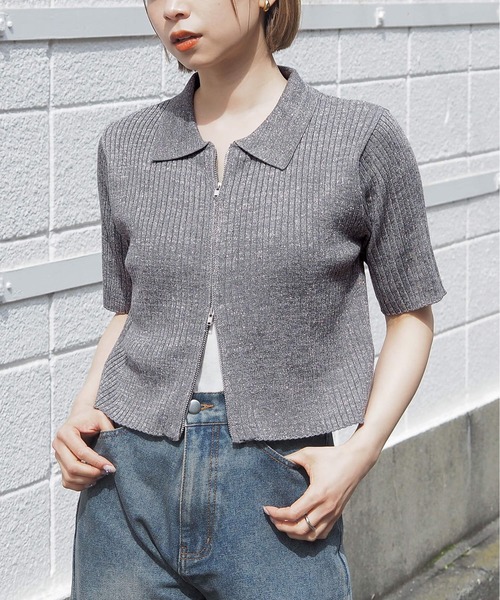 tiptop(ティップトップ)の「ダブルジップ半袖リブトップス(ニット/セーター・レディース・ブラック系その他/アイボリー/ブラック/サックスブルー/ホワイト系その他/レッド/ホワイト系その他2/ブラック系その他2・FREE)」の6枚目の写真