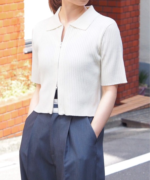 tiptop(ティップトップ)の「ダブルジップ半袖リブトップス(ニット/セーター・レディース・ブラック系その他/アイボリー/ブラック/サックスブルー/ホワイト系その他/レッド/ホワイト系その他2/ブラック系その他2・FREE)」の9枚目の写真