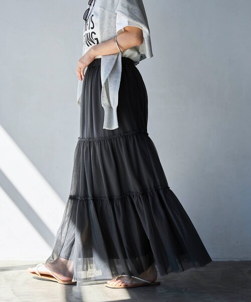 coen（コーエン）の「2WAYチュールティアードスカート（スカート・レディース・ダークグレー/ライトブルー/シャーベット・FREE）」の4枚目の写真