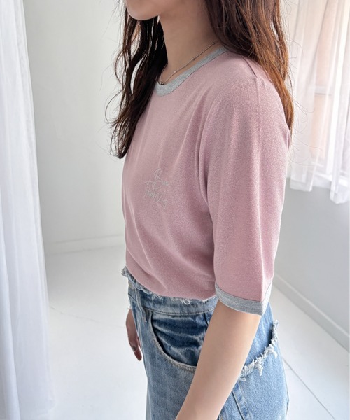EPIMI E'PIMMY（エピミエピミー）の「刺繍ロゴラメシアー配色Tシャツ（Tシャツ/カットソー・レディース・オフホワイト/ピンク/ブラック・MEDIUM）」の10枚目の写真