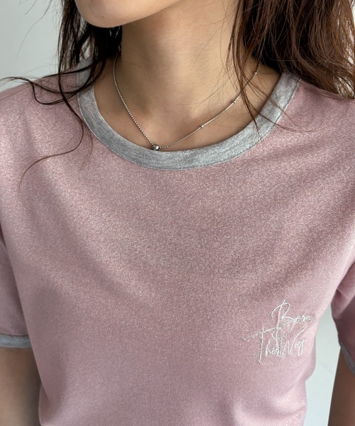 EPIMI E'PIMMY（エピミエピミー）の「刺繍ロゴラメシアー配色Tシャツ（Tシャツ/カットソー・レディース・オフホワイト/ピンク/ブラック・MEDIUM）」の11枚目の写真