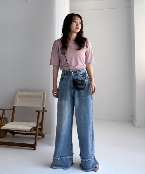 EPIMI E'PIMMY（エピミエピミー）の「刺繍ロゴラメシアー配色Tシャツ（Tシャツ/カットソー・レディース・オフホワイト/ピンク/ブラック・MEDIUM）」の22枚目の写真