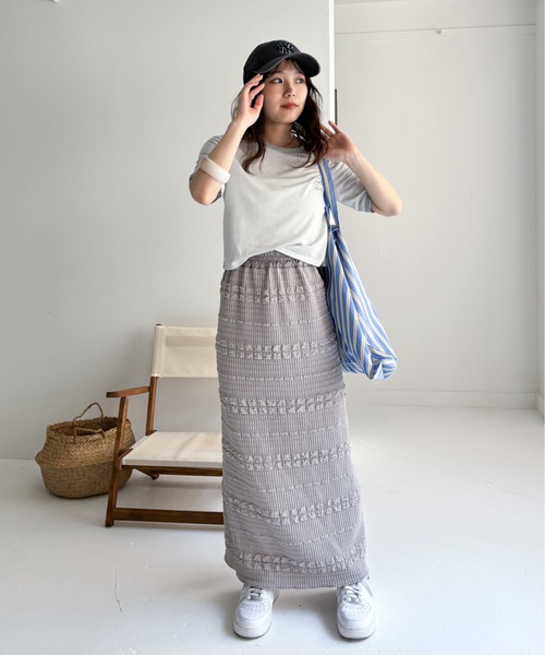 EPIMI E'PIMMY（エピミエピミー）の「刺繍ロゴラメシアー配色Tシャツ（Tシャツ/カットソー・レディース・オフホワイト/ピンク/ブラック・MEDIUM）」の6枚目の写真