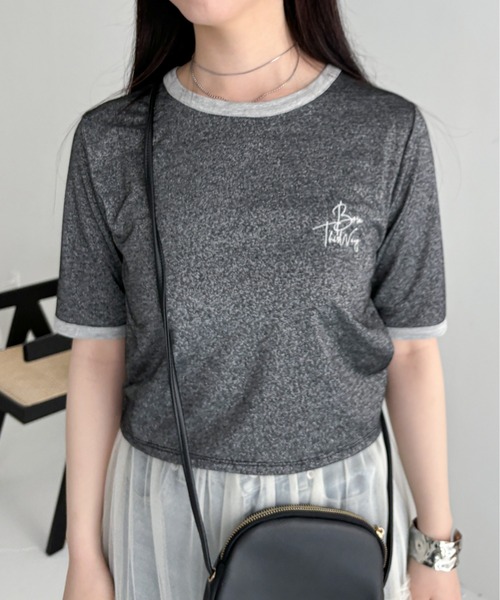 EPIMI E'PIMMY（エピミエピミー）の「刺繍ロゴラメシアー配色Tシャツ（Tシャツ/カットソー・レディース・オフホワイト/ピンク/ブラック・MEDIUM）」の8枚目の写真