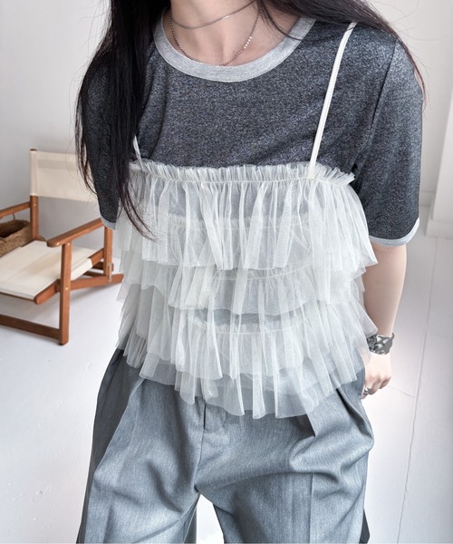 EPIMI E'PIMMY（エピミエピミー）の「刺繍ロゴラメシアー配色Tシャツ（Tシャツ/カットソー・レディース・オフホワイト/ピンク/ブラック・MEDIUM）」の15枚目の写真