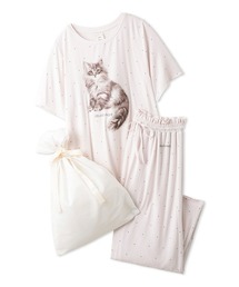 gelato pique（ジェラートピケ）の「【ラッピング済み】ＣＡＴドット柄ワンポイントTシャツ＆ロングパンツSET（ルームウェア/パジャマ）」
