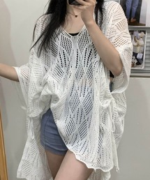 ドルマンニット サマーニット レディース トップス Vネック 夏 春 重ね着 フリーサイズ F プール 涼しい 透かし編み ゆったり 大きめ