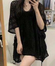 ドルマンニット サマーニット レディース トップス Vネック 夏 春 重ね着 フリーサイズ F プール 涼しい 透かし編み ゆったり 大きめ