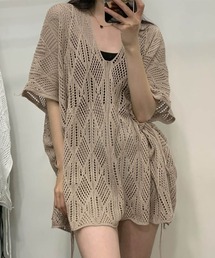 ドルマンニット サマーニット レディース トップス Vネック 夏 春 重ね着 フリーサイズ F プール 涼しい 透かし編み ゆったり 大きめ