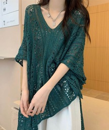 ドルマンニット サマーニット レディース トップス Vネック 夏 春 重ね着  フリーサイズ F プール 涼しい 透かし編み ゆったり 大きめ